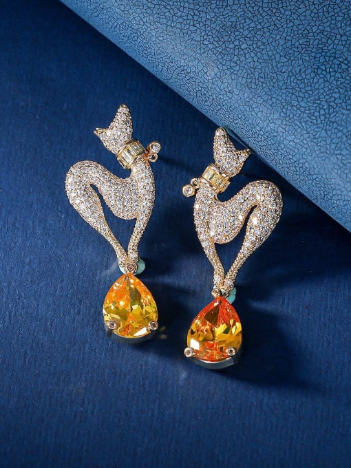 OUOU Brass Cubic Zirconia Water Drop Luxury Stud Earring