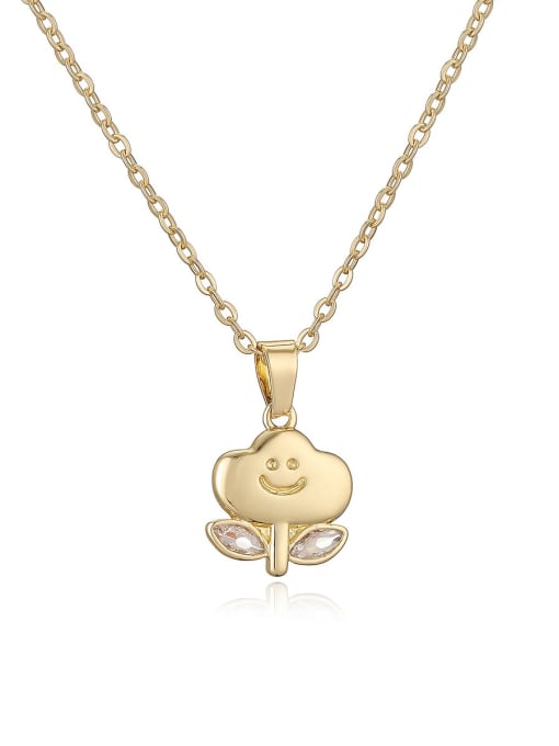 24436 Brass Smiley Flower Minimalist Necklace