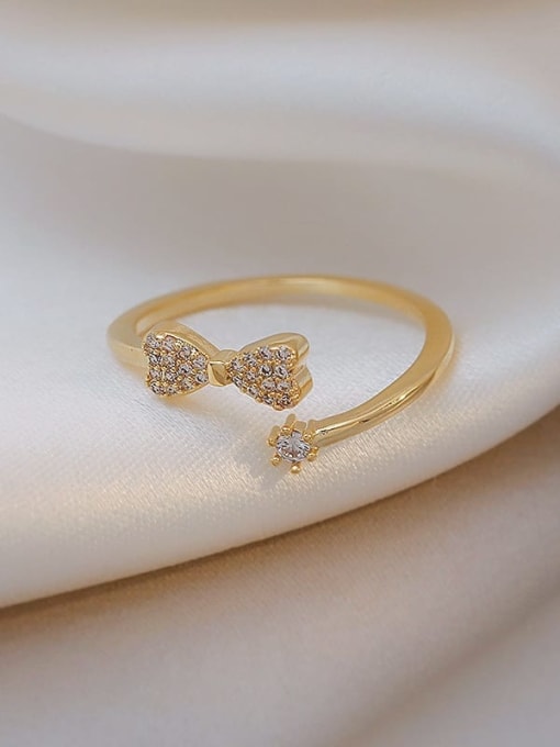 Gold J148 Brass Cubic Zirconia Bowknot Dainty Band Ring