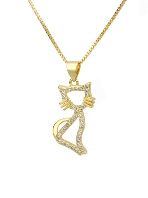 renchi Brass Cubic Zirconia Cat Cute Necklace 1