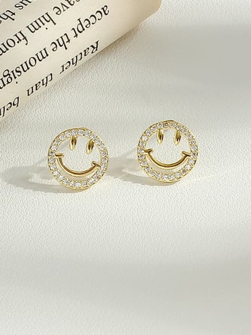 14K  gold Copper Cubic Zirconia Smiley Cute Stud Trend Korean Fashion Earring