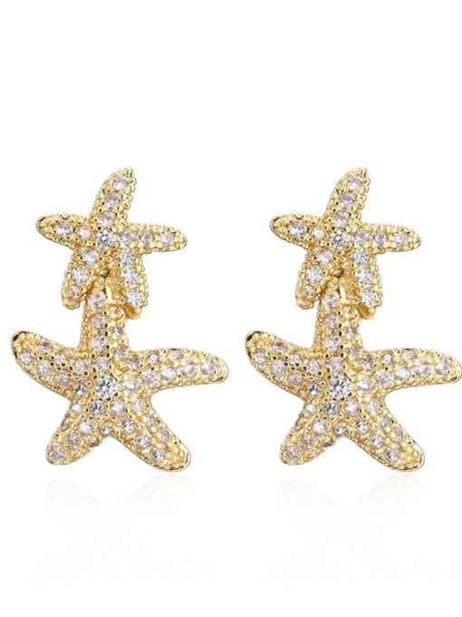 40830 Brass Cubic Zirconia  Sea Star Vintage Cluster Earring