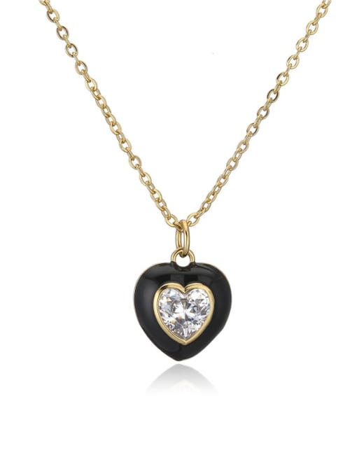 21115 Brass Rhinestone Enamel  Trend Heart Pendant Necklace