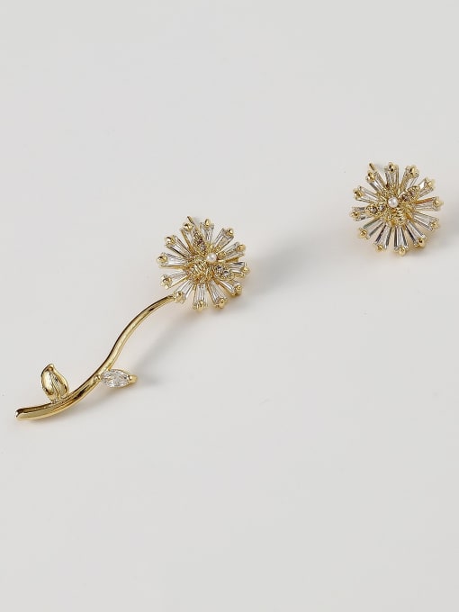 HYACINTH Brass Cubic Zirconia Flower Vintage Stud Trend Korean Fashion Earring 4