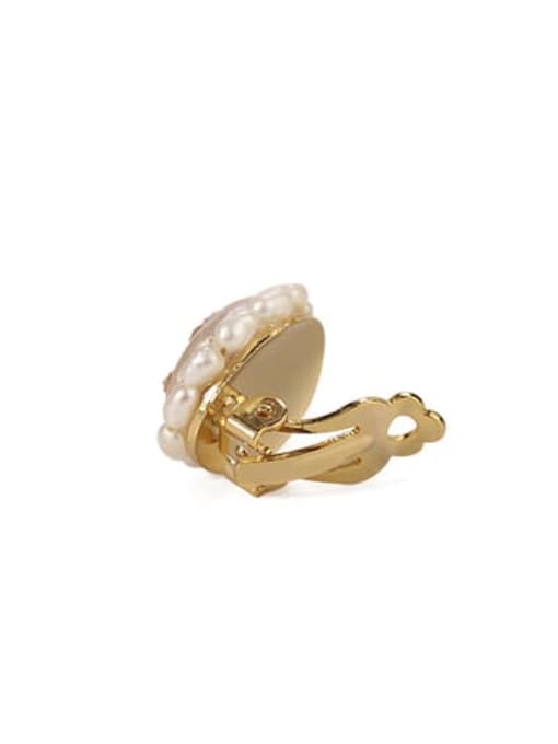 Ear clip Brass Freshwater Pearl Flower Vintage Clip Earring