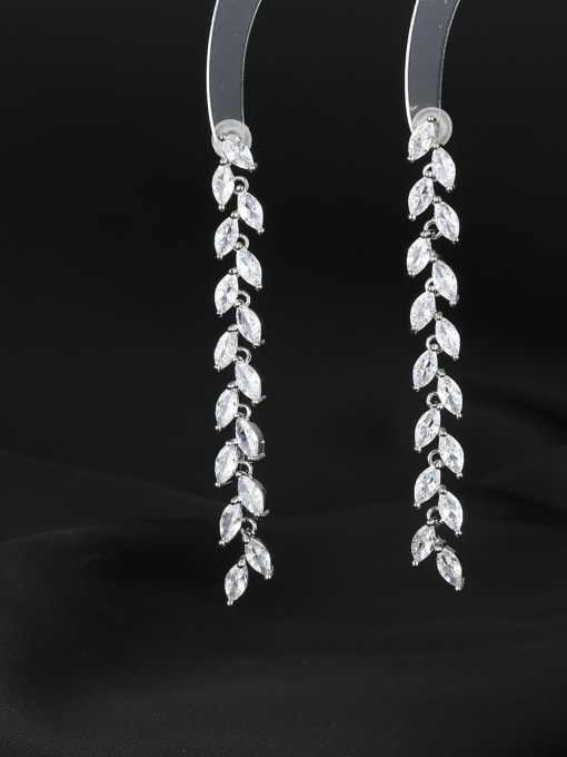 white Brass Cubic Zirconia Leaf Luxury Cluster Earring