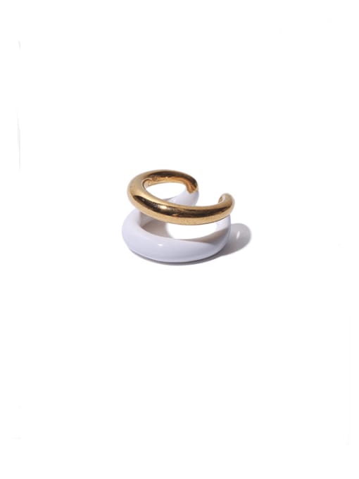White drop oil (Single) Brass Enamel Geometric Minimalist Single Earring