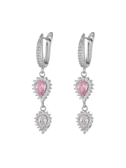 Earrings (sold in pairs) Brass Cubic Zirconia Dainty Water Drop Pink Earring and Necklace Set