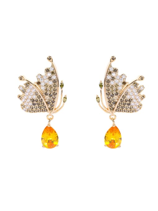 OUOU Brass Cubic Zirconia Multi Color Butterfly Luxury Drop Earring