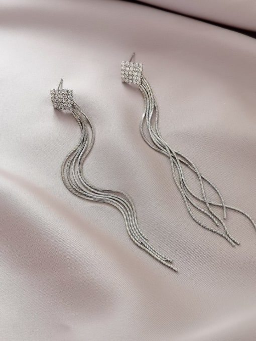 White K Brass Tassel Trend Threader Earring