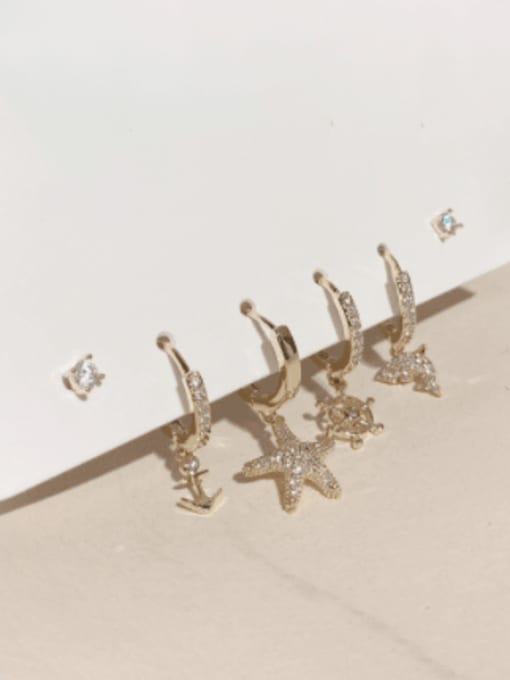 ZRUI Brass Cubic Zirconia Dolphin Sea Star  Vintage Set Huggie Earring 1