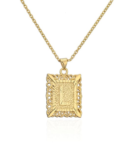 L Brass Letter Vintage Holllow Geometric Pendant Necklace