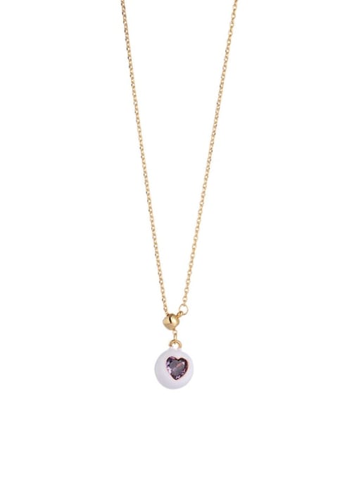 White Purple Zirconia Necklace Brass Enamel Minimalist Heart Earring and Necklace Set