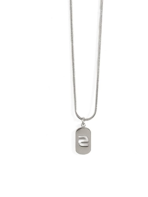 Silver 2 Titanium Steel Number Minimalist Pendant Necklace