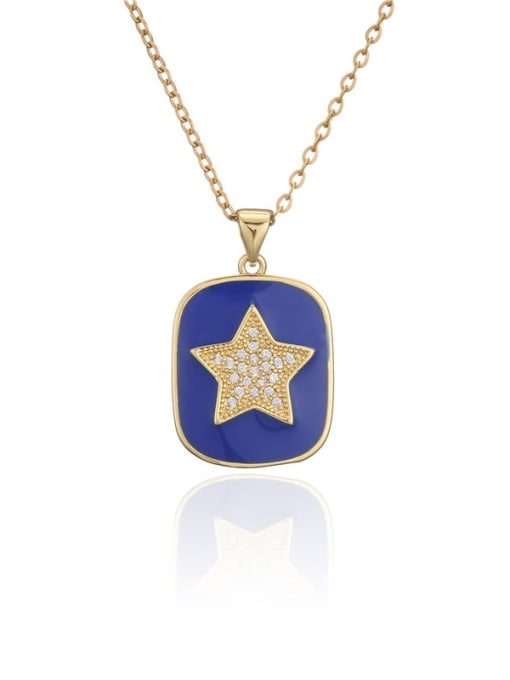 blue Brass Cubic Zirconia Rectangle Vintage Five-pointed star Necklace