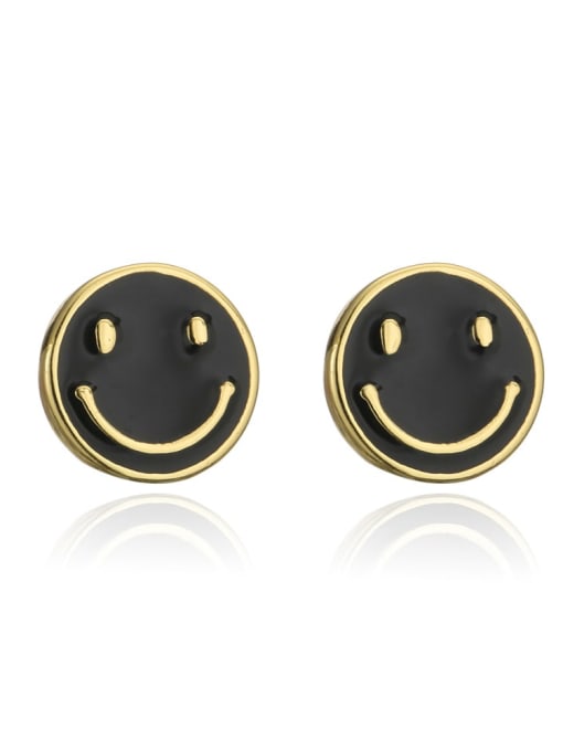 41195 Brass Enamel Smiley Minimalist Stud Earring