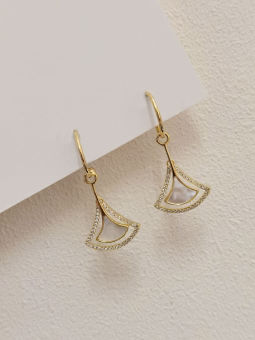 14k Gold Brass Shell Geometric Minimalist Hook Earring