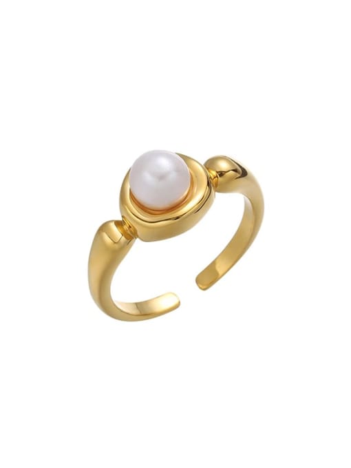 Style 2 Gold Brass Imitation Pearl Geometric Dainty Band Ring