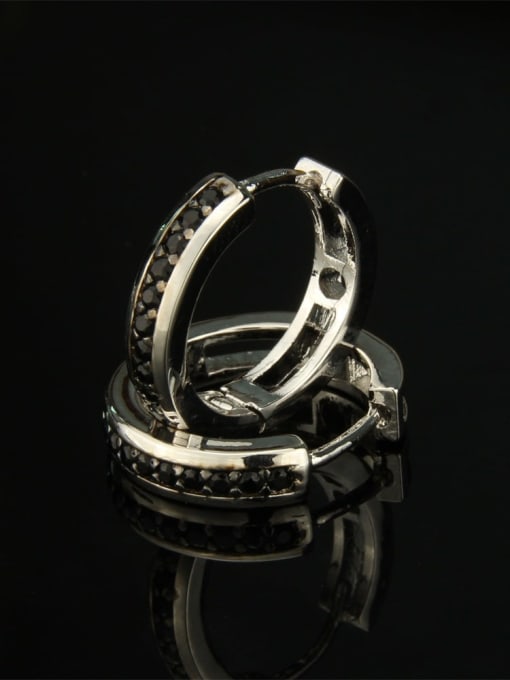 Platinum Plated Black zircon Brass Cubic Zirconia Round Dainty Hoop Earring