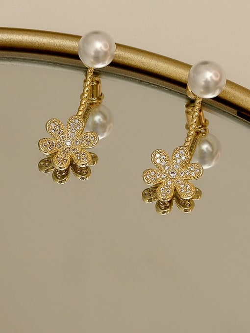 14K gold Copper Cubic Zirconia Flower Vintage Stud Trend Korean Fashion Earring
