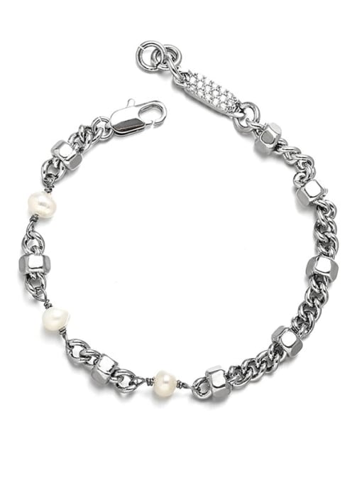 Platinum Brass Imitation Pearl Geometric Hip Hop Handmade Beaded Bracelet