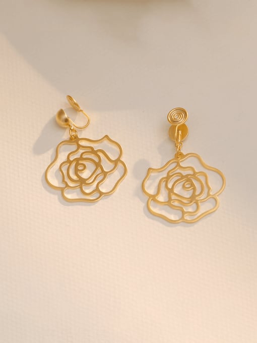 Matte gold Brass Hollow  Flower Minimalist Clip Earring