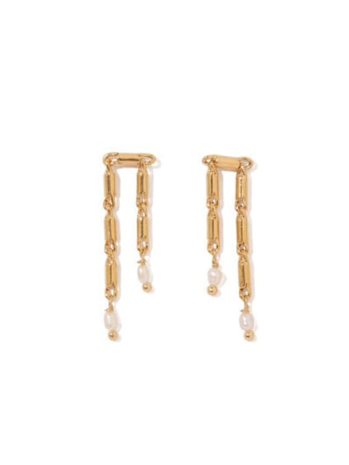 golden Brass Imitation Pearl Tassel Vintage Drop Earring