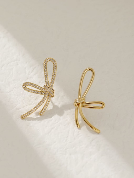 HYACINTH Brass Cubic Zirconia Bowknot Minimalist Stud Earring