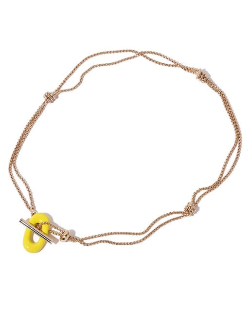 Yellow drop oil Brass Enamel Geometric Vintage Multi Strand Necklace