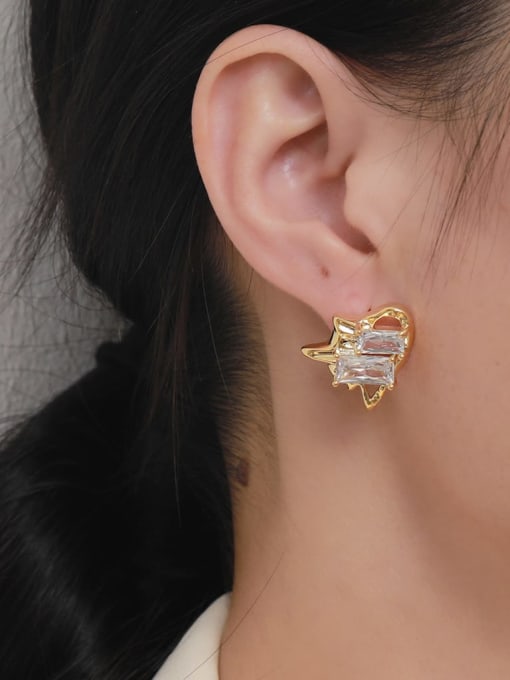 HYACINTH Brass Cubic Zirconia Triangle Minimalist Stud Earring 1