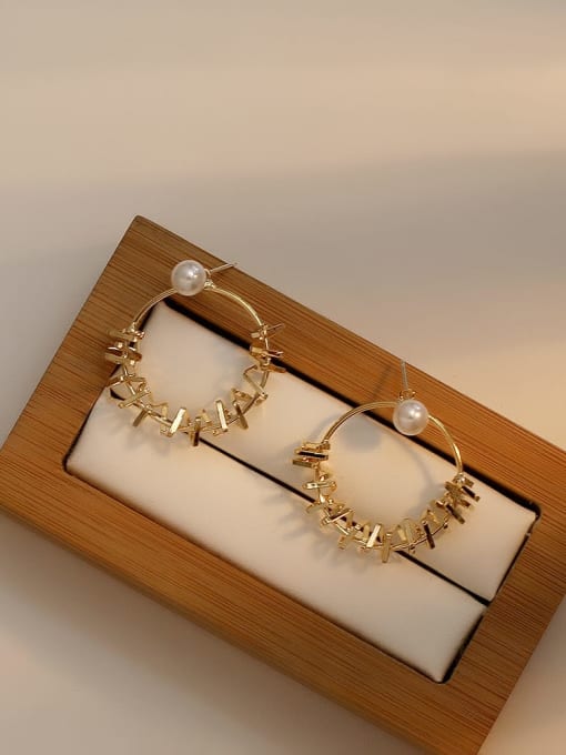 HYACINTH Copper Imitation Pearl Geometric Minimalist Hoop Trend Korean Fashion Earring 3