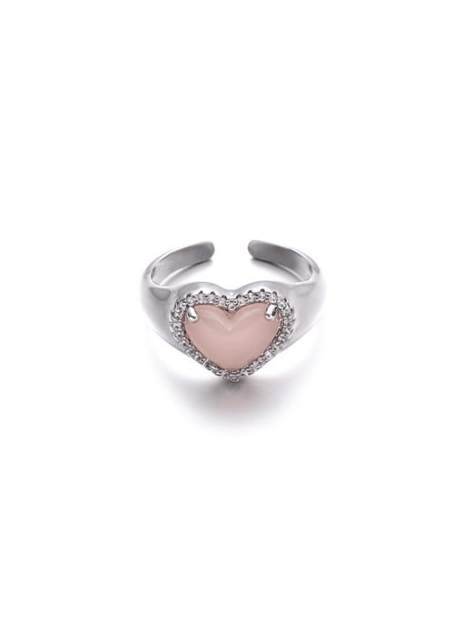 TINGS Brass Cubic Zirconia Heart Minimalist Band Ring 2