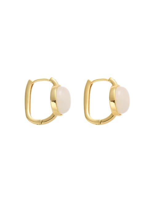 golden Brass Natural Stone Geometric Minimalist Huggie Earring
