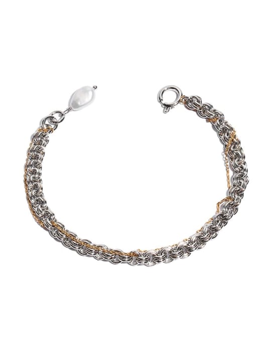 platinum Brass Freshwater Pearl Irregular Hip Hop Strand Bracelet