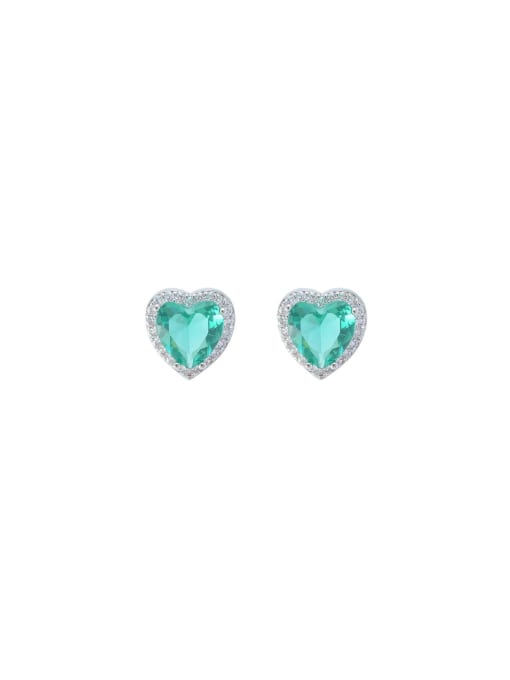 YOUH Brass Cubic Zirconia Green Heart Dainty Stud Earring 0