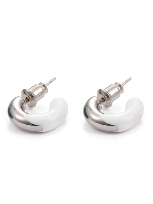 Pure white Brass Enamel Geometric Minimalist Stud Earring