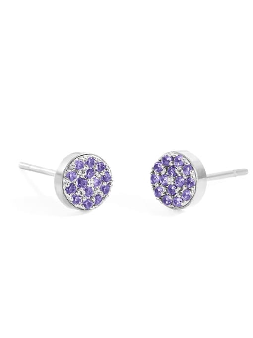 Steel +Purple Stainless steel Rhinestone Round Minimalist Stud Earring