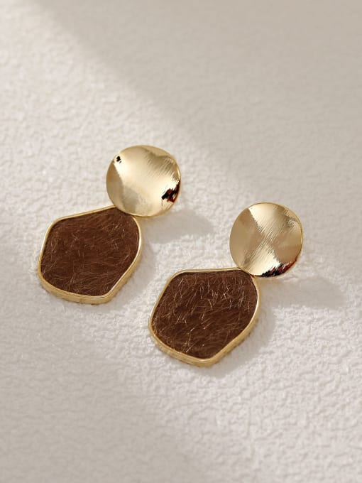 14k Gold+ Coffee Brass Resin Geometric Vintage Drop Earring