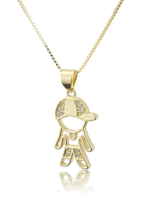 gold-plated Brass Cubic Zirconia  Cute boy Pendant Necklace
