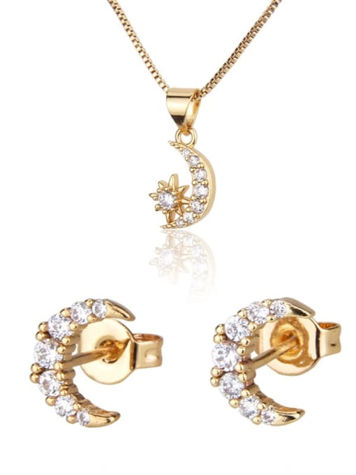 renchi Brass Cubic Zirconia  Dainty Star Earring and Necklace Set 0
