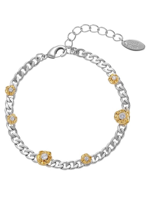 Gold and silver Brass Cubic Zirconia Flower Dainty Link Bracelet
