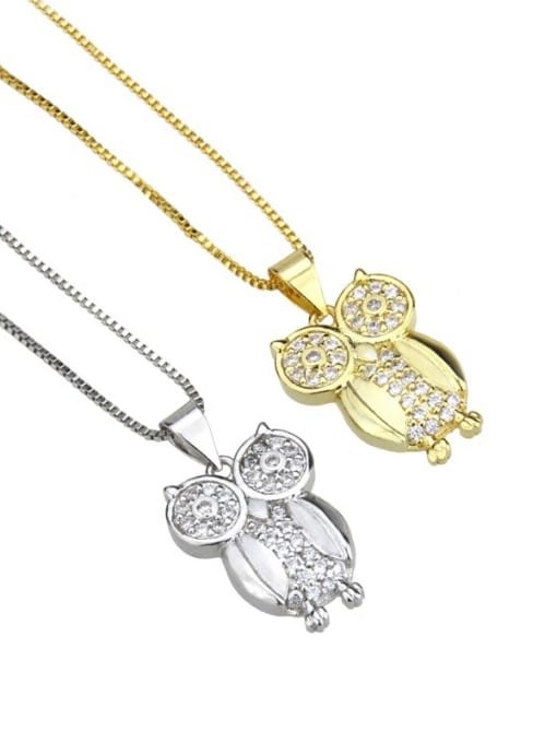 renchi Brass Cubic Zirconia Owl Cute Necklace 0