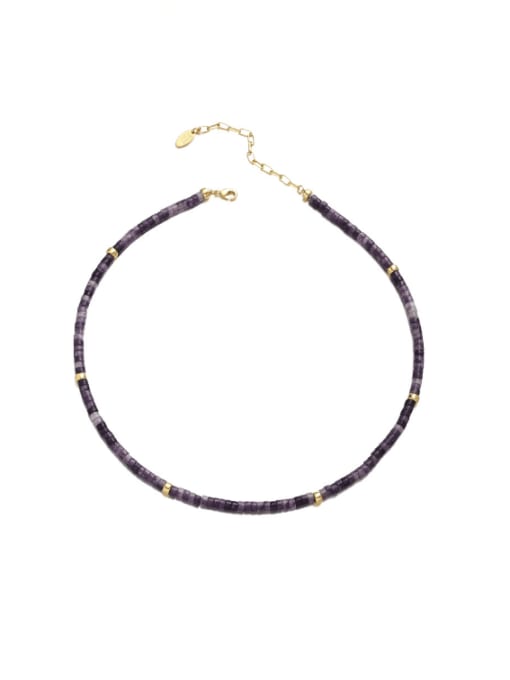 Purple natural stone Brass Natural Stone Geometric Vintage Necklace