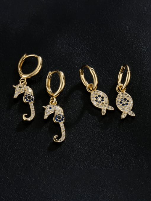 AOG Brass Cubic Zirconia Fish Seahorse Vintage Huggie Earring 0