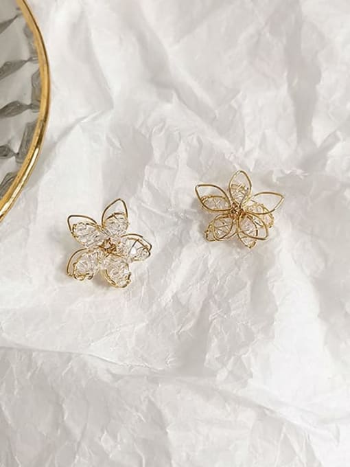 HYACINTH Copper Crystal Flower Minimalist Stud Trend Korean Fashion Earring 2