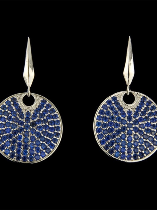 Platinum plated blue Brass Cubic Zirconia Round Dainty Hook Earring