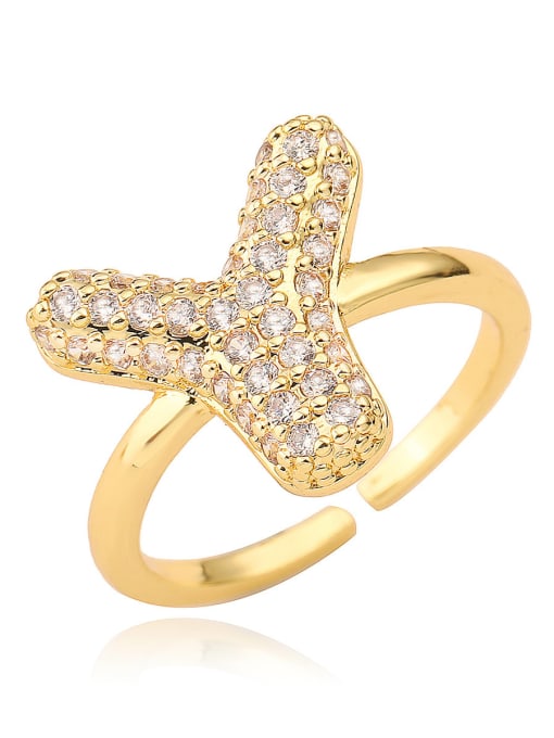 Y Brass Cubic Zirconia Letter Minimalist Band Ring