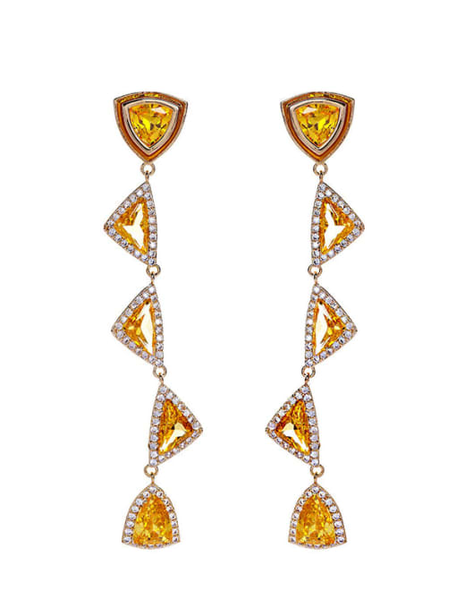 Yellow geometric long Brass Cubic Zirconia Multi Color Geometric Luxury Cluster Earring