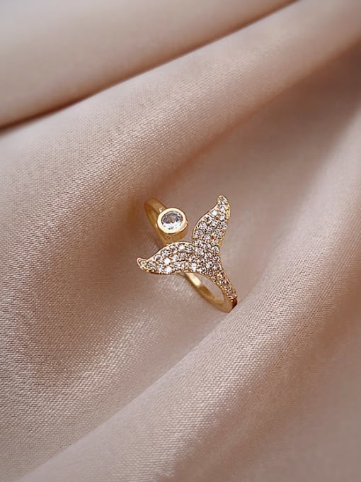 golden Copper Cubic Zirconia White Fish Trend Band Ring/Free Size Ring