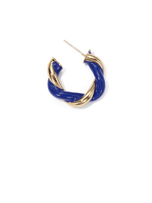 Single  blue +gold Brass Enamel Minimalist Single Earring